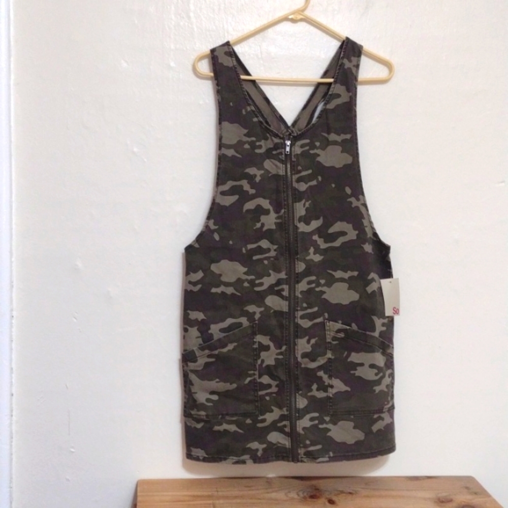 SO Green Camo Zip Front Pinfore Dress Size L NWT